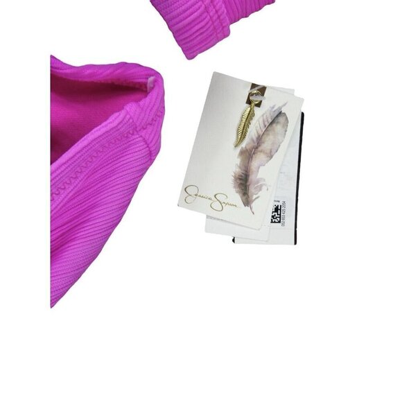 NWT Jessica Simpson 2‎ Piece Swimsuit Bikini XL Pink Fuschia Ribbed High Waist - Picture 4 of 8